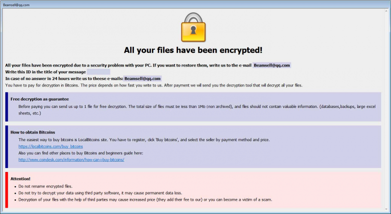 How to remove .Bip Ransomware and decrypt .[Beamsell@qq.com].bip files