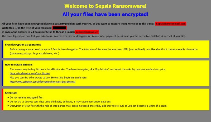 How to remove Sepsis ransomware and decrypt .[Sepsis@protonmail.com].SEPSIS files
