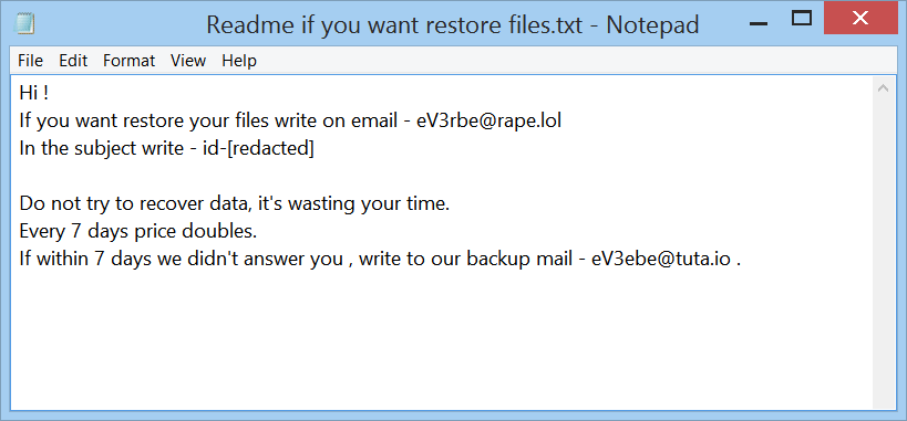 How to remove Everbe ransomware and decrypt .[eV3rbe@rape.lol].eV3rbe files