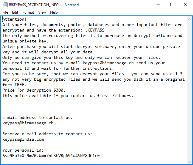 How to remove KEYPASS ransomware and decrypt .KEYPASS files