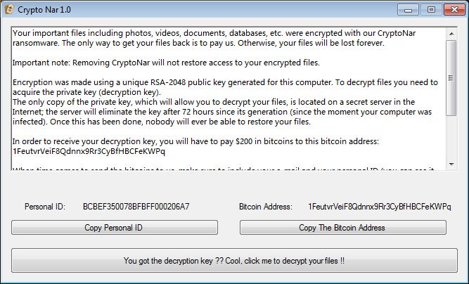 How to remove CryptoNar ransomware and decrypt .cryptoNar files