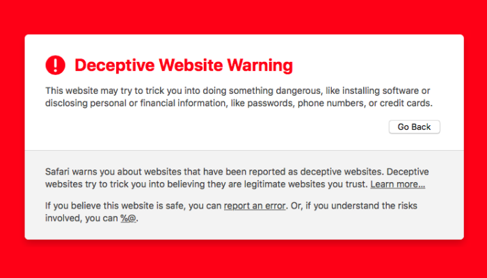How to remove “Deceptive website warning” from Safari