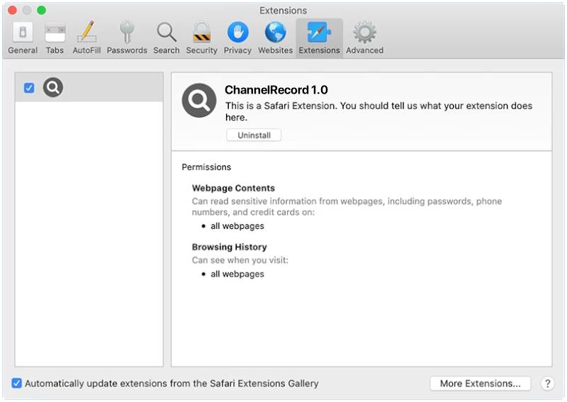 How to remove ChannelRecord (Mac)