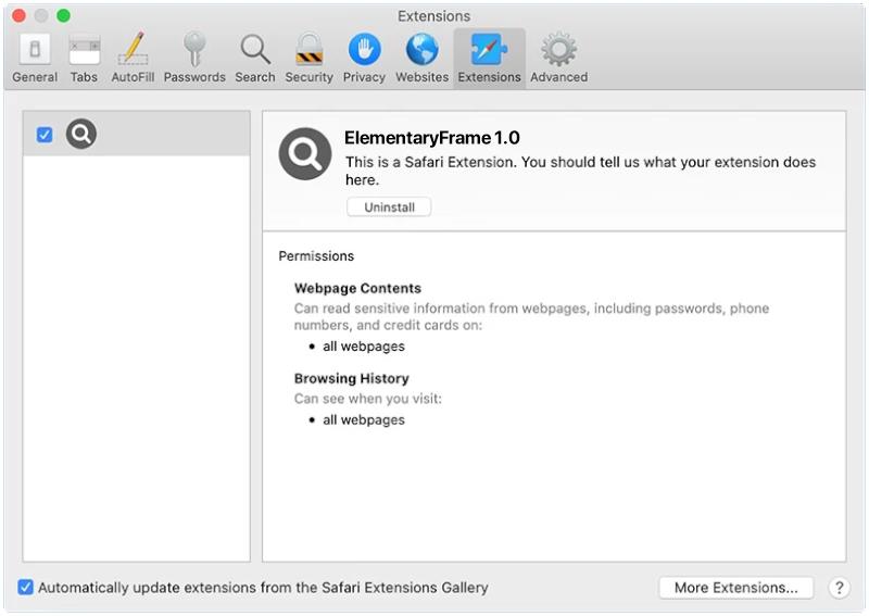 How to remove ElementaryFrame (Mac)