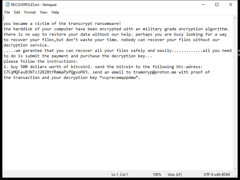 transcrypt ransomware ransom note