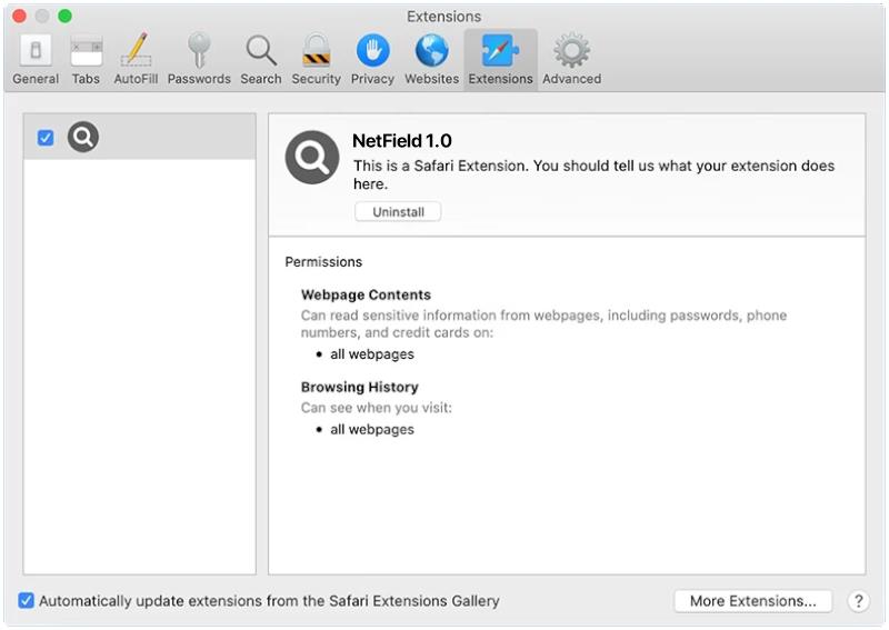 How to remove NetField (Mac)