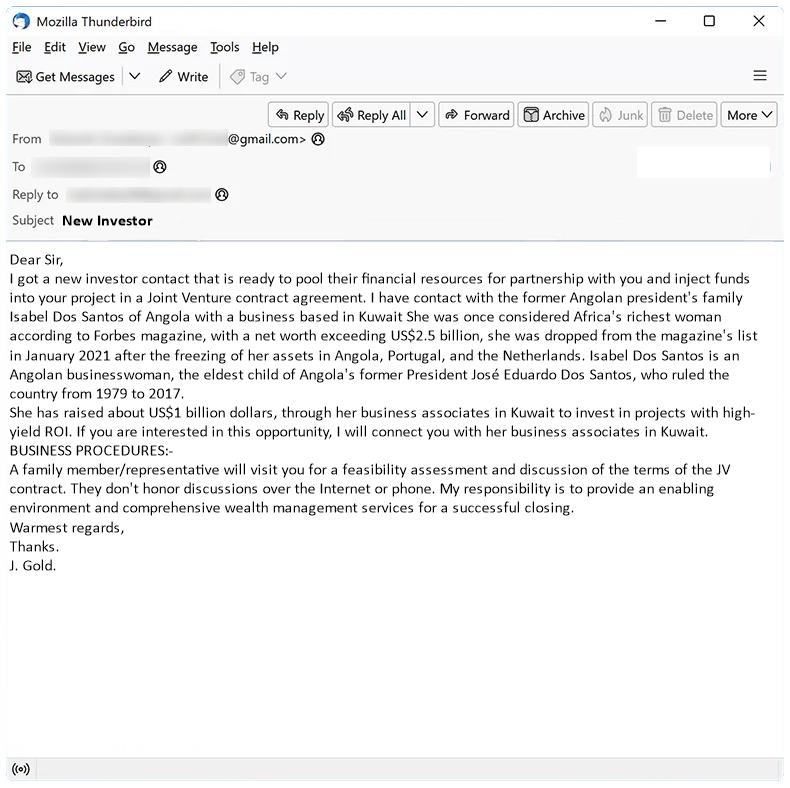 How to stop New Investor email scam