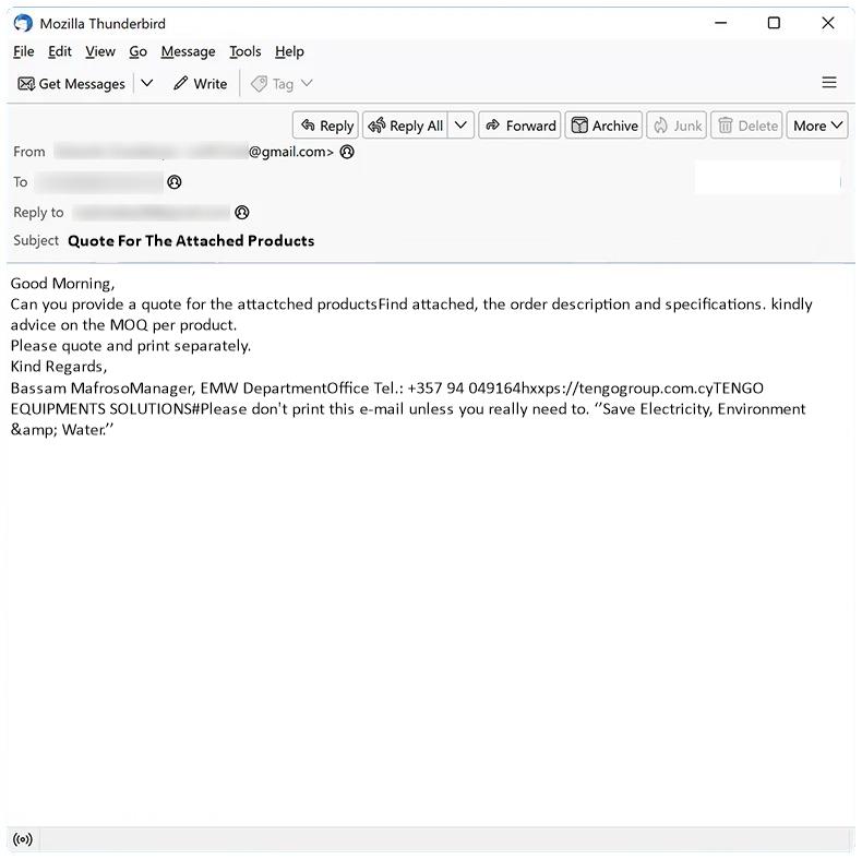 How to stop Quote For The Attached Products email scam