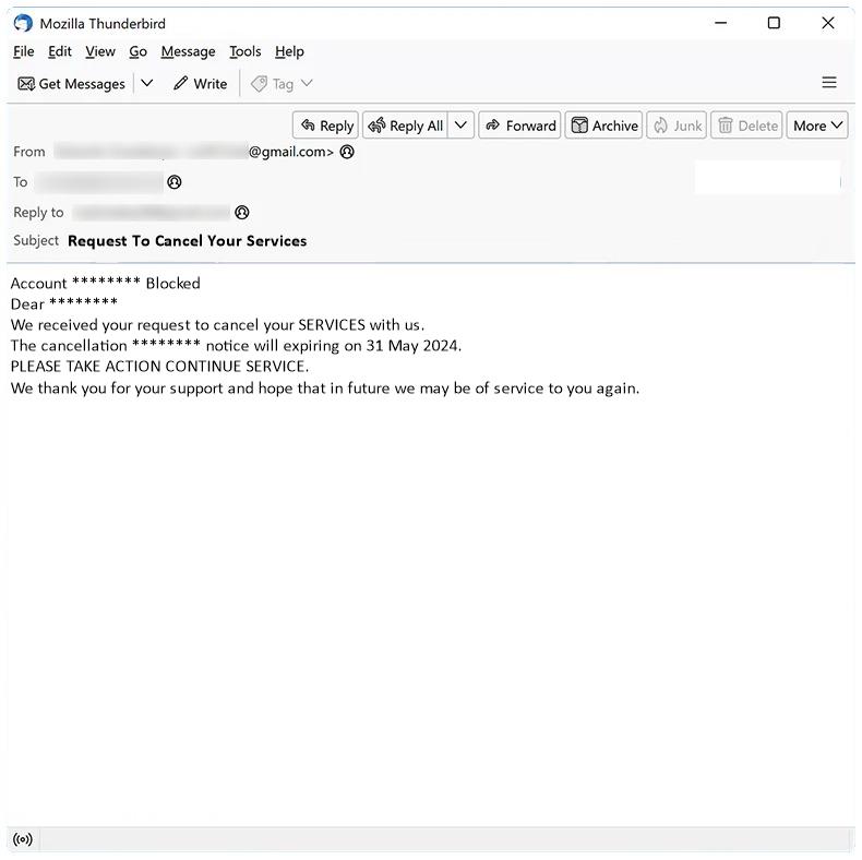 How to stop Request To Cancel Your Services email scam