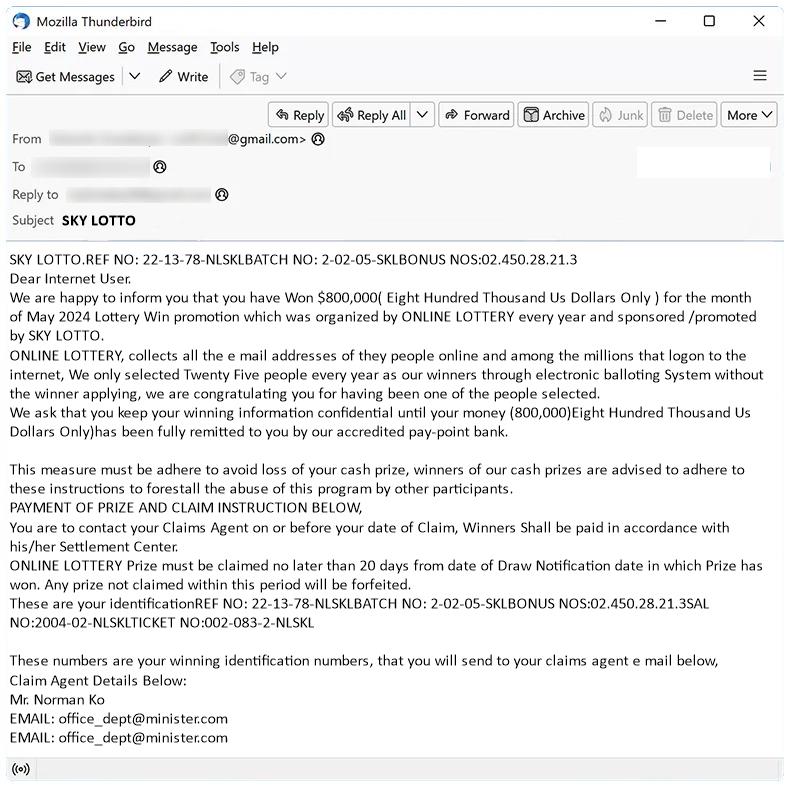 How to stop SKY LOTTO email scam
