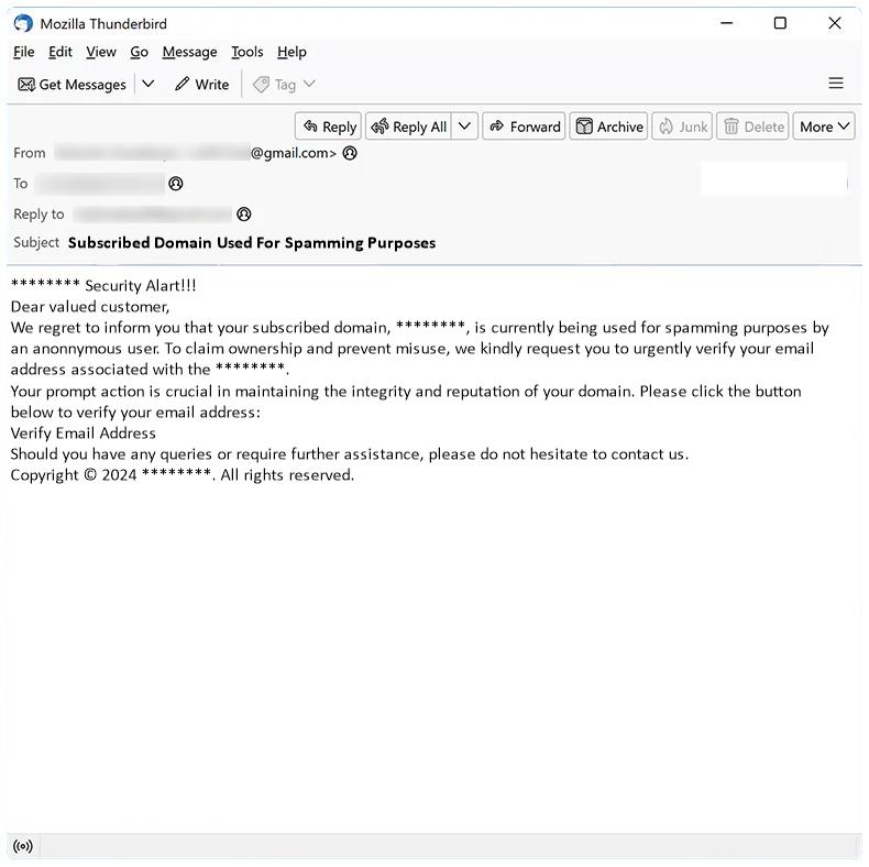 How to stop Subscribed Domain Used For Spamming Purposes email scam